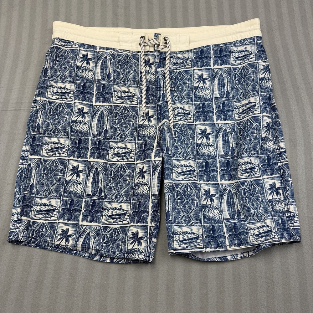 Mens FAVANT Hawaii‎ Hawaiian Board Shorts Size 38 Drawstring White blue Surfer